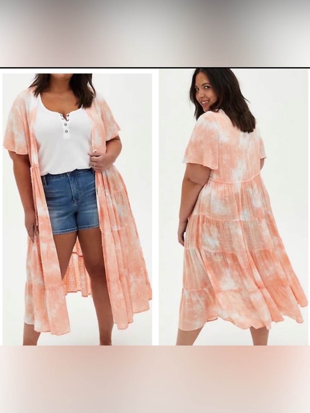 torrid Peach Tie-Dye Kimono Duster Robe Womens Size 2X